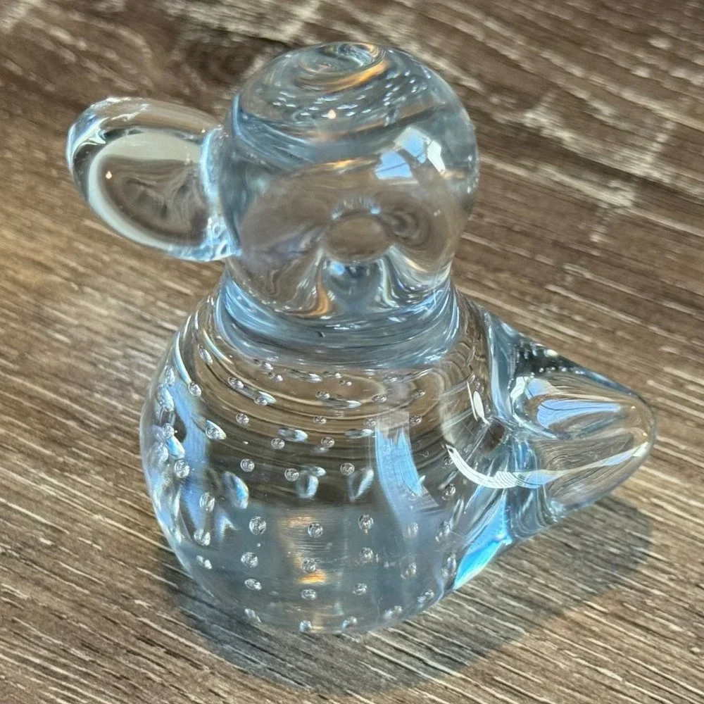 Vintage Blown Glass Clear Duck Paperweight Glass Animal